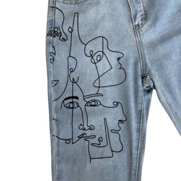 Distressed Faded Denim Mom Jeans Women 26" Waist Wide Leg High Rise Wearable Art - Picture 4 of 16